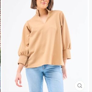 Mary Square Jocelyn Top Popover Camel Polished Preppy